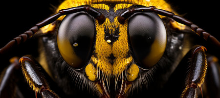 Close up of bumblebee s compound eye, showcasing intricate facets and hexagonal arrangementの素材