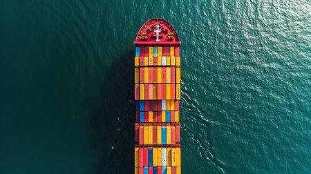 Aerial view of container cargo ship on the sea, logistics and transportation conceptの素材