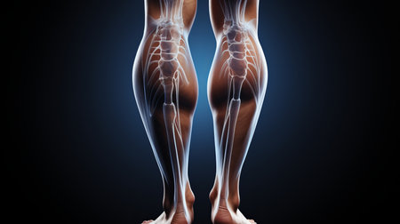 Orthopedic surgeon examining patient s knee joint x ray, mri, and ct scan with copy space for textの素材