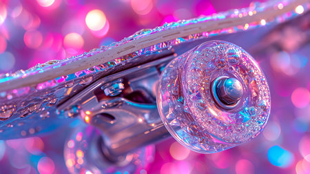 Vibrant close up of skateboard wheels and bearings with dynamic details under bright lightingの素材