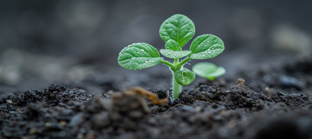 Lush green seedlings sprouting and flourishing in nutrient rich soil environmentの素材