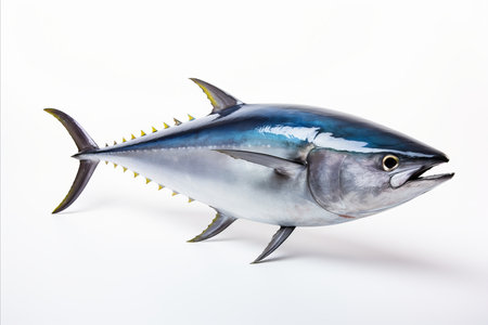 Fresh tuna fish fillet isolated on white background for cooking and seafood recipesの素材