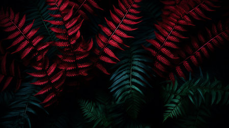Dark red tropical leaves texture for abstract background, flat lay, dark nature conceptの素材