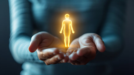 Health insurance and medical welfare  hands holding medical and healthcare iconsの素材