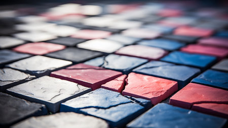 Vibrant shadows  abstract texture of colorful city street pavement, highlighting intricate patterns.の素材
