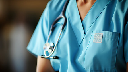 Empathetic registered nurse providing comfort and professional care to patientの素材