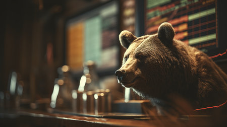 Financial and business abstract background with stock graph and bear traders conceptの素材