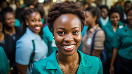 Heartwarming image of nurse caring for patients in a bright and welcoming hospital settingの素材