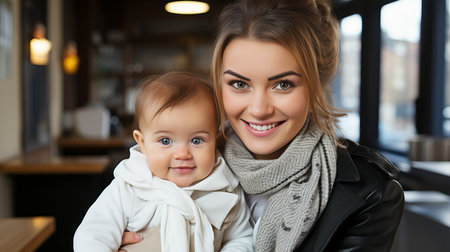 Happy mother and baby portrait  joyful connection and love between mother and childの素材