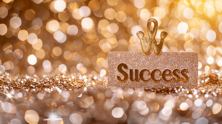 Magical bokeh sparkles background with golden text  success  for postcard design and greeting cardsの素材