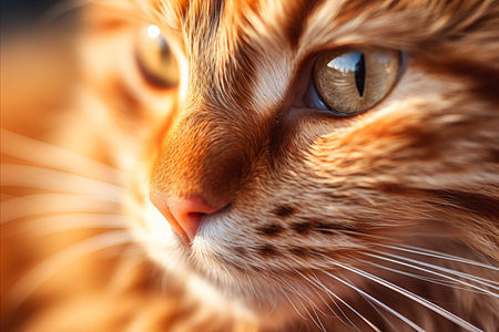 Vibrant close up of pet s fur and whiskers, capturing intricate details in bright lighting.の素材