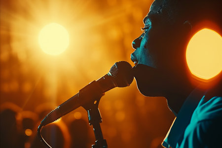 Enthralling street performer captivating audience with vibrant city lightsの素材