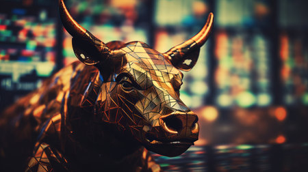 Financial and business abstract background with stock graph chart and bull traders conceptの素材