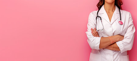 Experienced male doctor with stethoscope in hospital, isolated on pastel backgroundの素材