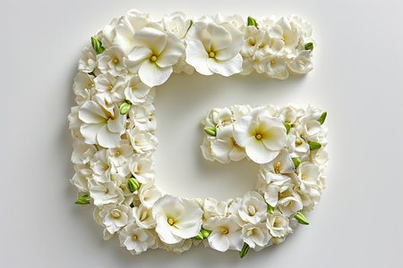 3d modern style gardenia flower letter  g  isolated on white background, floral alphabet conceptの素材