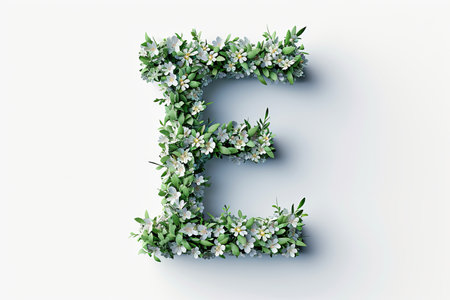 3d modern style edelweiss flower letter  e  isolated on white background for design and decorationの素材