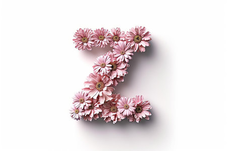 3d zinnia flower letter z isolated on white background in modern style for design and decorationの素材
