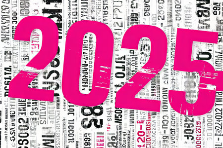 Eye catching and stylish 2025 number displayed on a clean and minimalist white backgroundの素材