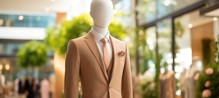 Elegant mannequin display in showroom with copy space for text, suits atelier conceptの素材