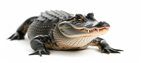 Magnificent alligator on white background   isolated reptile wildlife close up photoの素材