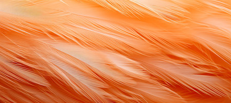 Trendy peach feather texture, close upabstract macro apricot fluffy feather background.の素材