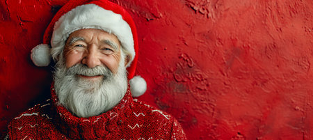 Crazy santa claus with red hat and costume on isolated background with copy space for text placementの素材