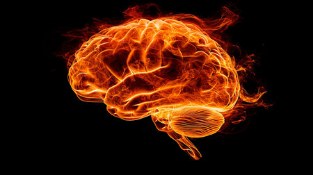 Neurological disorders concept  brain on fire, parkinson s, alzheimer s, dementia, or ms.の素材
