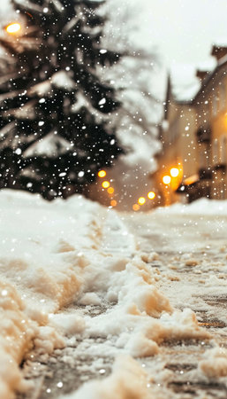 Enchanting winter bokeh background with a whimsical cartoon style in vibrant lightの素材