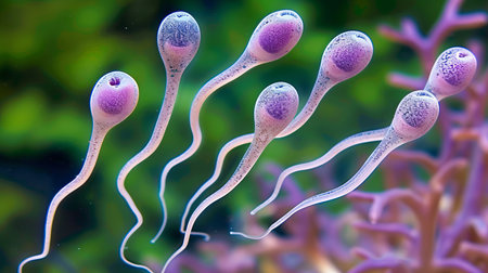 Human sperm cells under microscope for medical research and reproductive scienceの素材