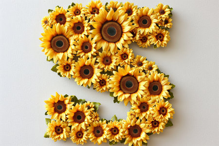 3d modern style sunflower letter  s  isolated on white background for design and decorationの素材