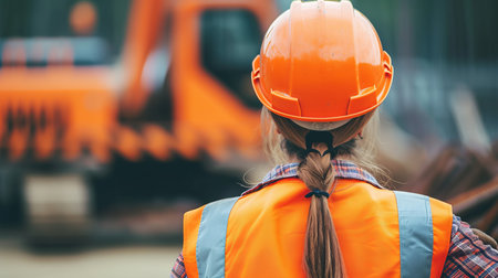 Construction site project manager with blurred background and copy space for women s day eventの素材