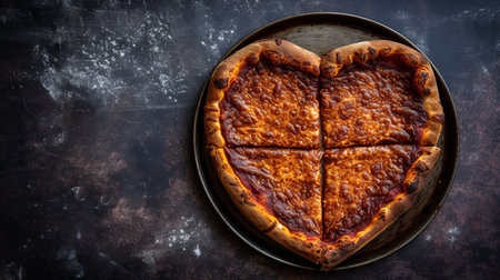 Heart shaped pizza on light table for romantic dinner, top view with copy space for text placementの素材