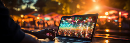 Human hand typing on virtual screen for live chat, messaging, and social media communicationの素材