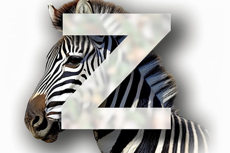 Zebra head on letter z isolated on white background   animal concept with black and white stripes.の素材