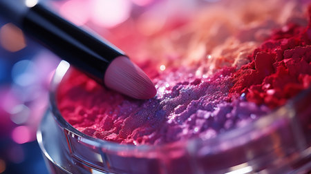 Vibrant professional makeup artist tools and products in bright studio lightingの素材