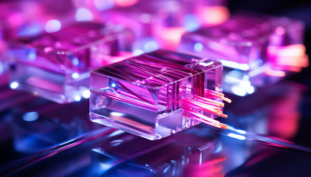 Abstract fiber optics cable wire with bokeh lights   technology and communication backgroundの素材