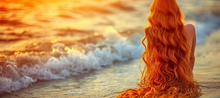 Beautiful young woman on adult beach with blurred background and copy space for textの素材