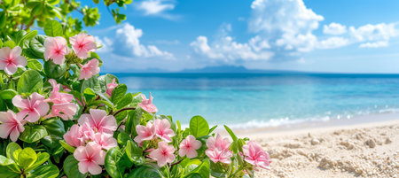 Miami vice scene with tropical setting and blurred beach background   copy space for text placementの素材