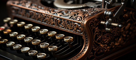 Close up of vintage typewriter with vibrant aged keys and intricate detailsの素材