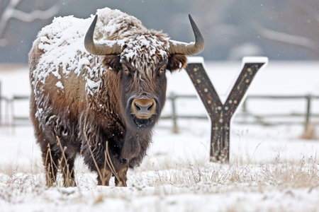 Isolated yak head with letter y on white background for design and education purposesの素材