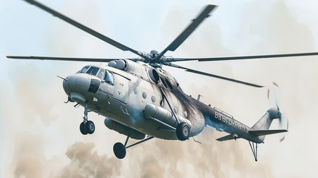 Rescue helicopter in action  urgency and heroism in snow covered mountains on a bright dayの素材