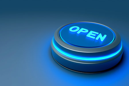 Interactive holographic open icon shining in the air   futuristic technology conceptの素材