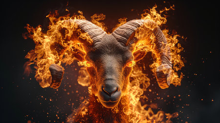 Aries  fiery ram igniting pioneering energy with dynamic flames in zodiac symbolismの素材