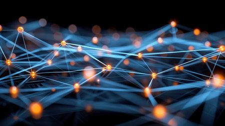Interconnected points showing iot and machine learning on blurred background with copy spaceの素材