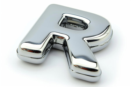 Sleek capital letter  r  on a pure white backdrop for design and typography purposesの素材