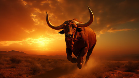 Nurturing taurus  tranquil bull in abundant natural setting exuding comfort and serenityの素材