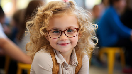 Joyful female teacher with engaged and diverse students in vibrant elementary school classの素材