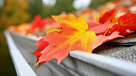 Winter prep  thorough roof gutter cleaning to remove autumn leaves and ensure proper drainageの素材