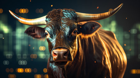 Financial and business abstract background with stock graph chart and bull concept tradersの素材