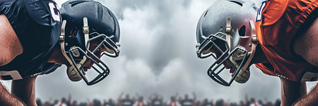 American football players, ready for kickoff, preparing to begin their highly anticipated matchの素材